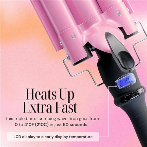 Three Barrel Curling Iron Wand Hair Waver with LCD Temperature Display - 1 Inch - Picture 4 of 7